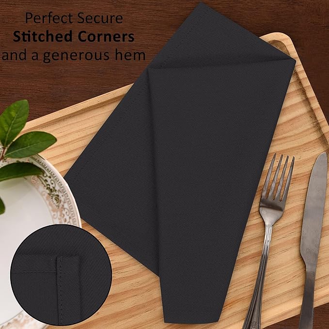 Ruvanti Cloth Napkins Set of 4, 18x18 Inches Napkins Cloth Washable, Soft, Durable, Absorbent, Cotton Blend. Table Dinner Napkins Cloth for Hotel, Lunch, Restaurant, Wedding Parties - Black
