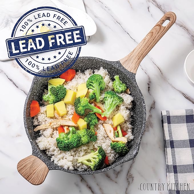 Country Kitchen Non-Stick Cast Aluminum Cookware Set - Durable Kitchen Cookware for Everyday Cooking, Grey, 11 Pc.