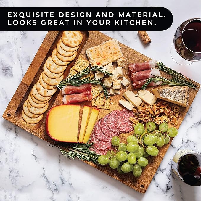 Premium Large Acacia Wood Cutting Board for Kitchen (17x13 inches) Extra Thick 1.5 inch Chopping Board with Juice Groove. Non slip Reversible Butcher Block Countertop & Charcuterie gift set…