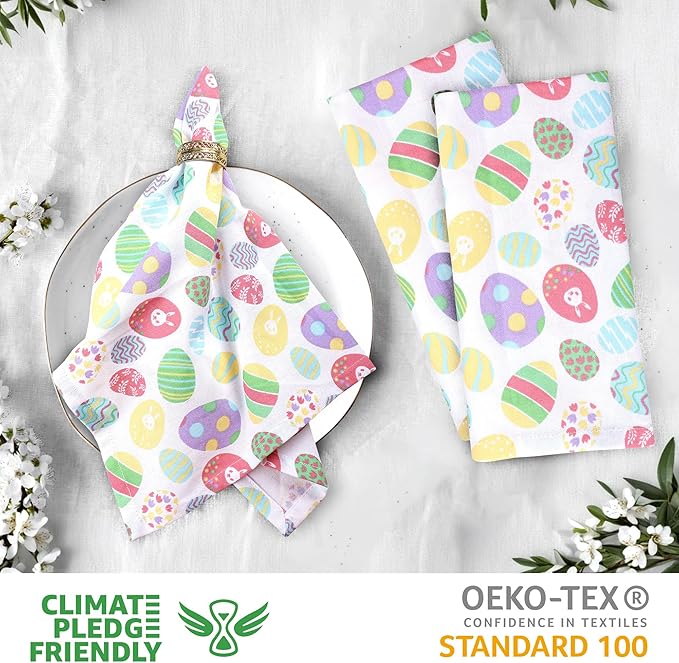 Urban Villa Easter Cloth Napkins Easter Eggs Print 100% Cotton Dinner Napkins Set of 12 (20x20 Inches) Highly Absorbent Soft Durable Washable Reuasble Ideal for Everyday Use Wedding Parties