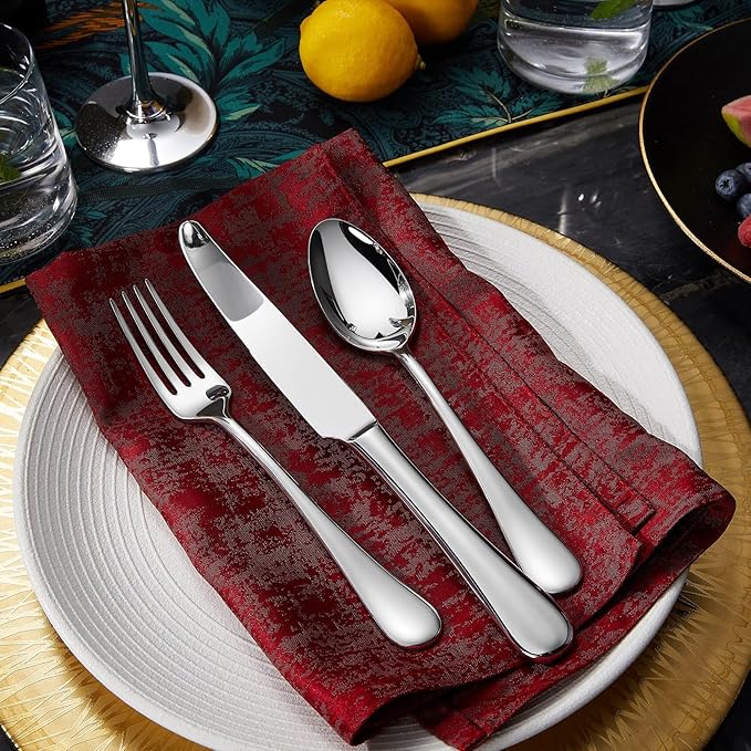 KEAWELL Premium Verona 20-Piece Silverware Set for 4, Heavy Duty – 18/10 Stainless Steel, Brilliant Mirror Finish, Smooth Edges, Dishwasher Safe (20, Silver)