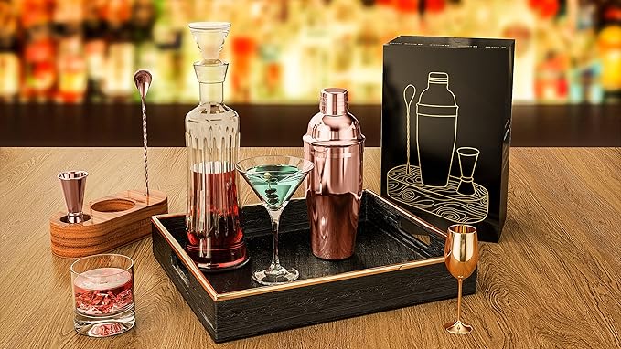 Cocktail Shaker Set,24 oz Martini Shaker,Food Grade Stainless Steel Martini Mixer Built-in Strainer,Drink Shaker by LUCKYGOOBO,Bartender Kit Gifts. (Rose Gold)