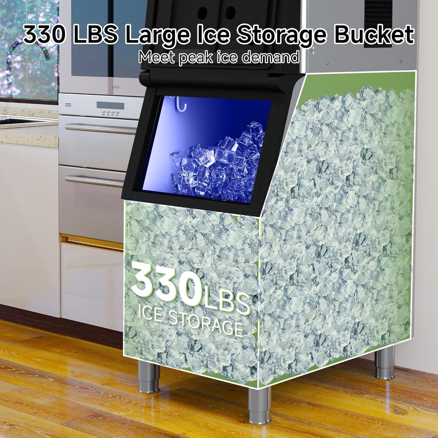 Real Relax Commercial Ice Maker Machine, 400LBS/24H ETL Approval Ice Machine, 330 lbs Ice Storage Capacity, Auto Self-Cleaning, LCD Display, with Ice Scoop for Bar Cafe Restaurant Business