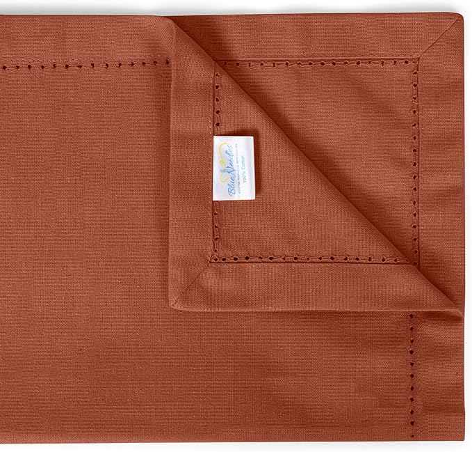 Blue Needles Set of 12 Hemstitch Linen Napkins 100% Cotton Rust Cloth Dinner Napkins 18x18 inches, Soft, Reusable, Absorbent, Washable, Ideal for Fall Thanksgiving Events, Parties & Everyday Use