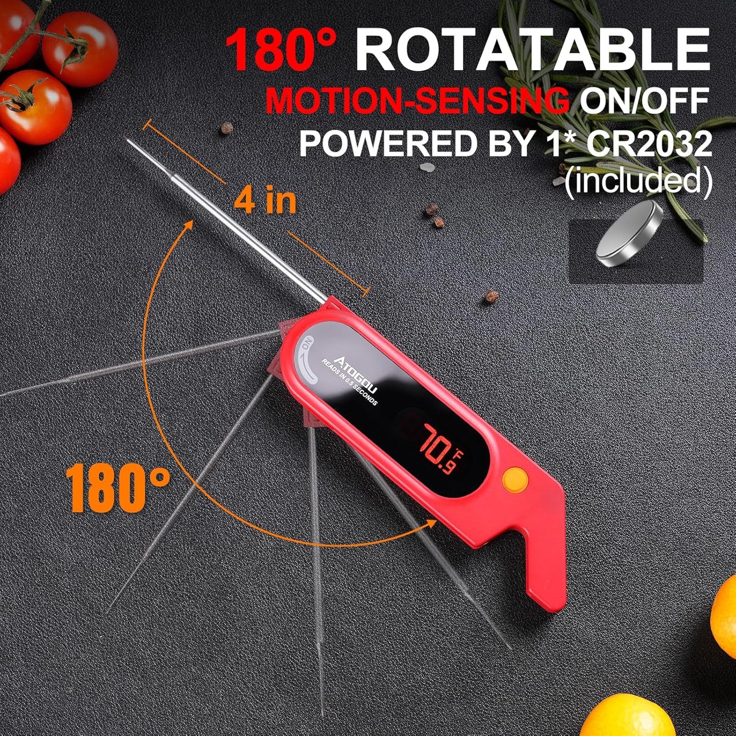 Meat Thermocouple Thermometer Digital, Ultra Fast Instant Read <1 Sec, ±0.5℉ Accuraty, IP67 Waterproof, LED Display, Auto Off, Digital Kitchen Thermometer for Meat/Candy/Grill/BBQ etc. TH-21 (Red)