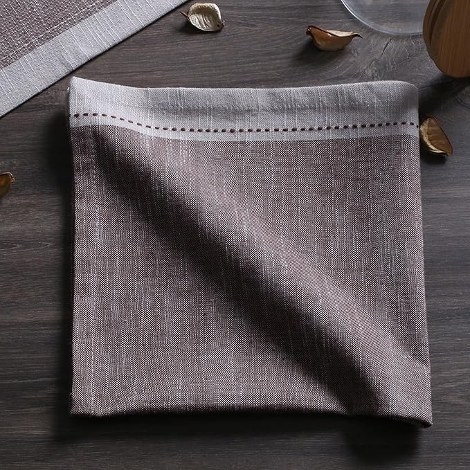 Ramanta Home Cloth Napkins Set of 4 Textured Cotton 18x18 - Premium Contrast Border Fall Thanksgiving Dinner Napkins for Christmas Farmhouse Wedding, Soft Washable Table Linen for Everyday Use - Brown