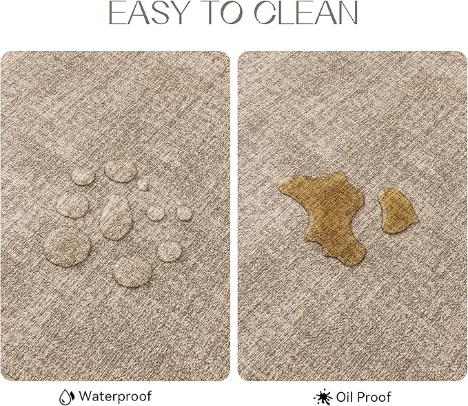 Romanstile Vinyl Placemats Set of 4-12 X 18 Inch - Heat Resistant Place Mats 100% Waterproof Oilproof Wipeable Reversible Faux Leather Table Mats for Kitchen/Dining/Party/Outdoor, Khaki