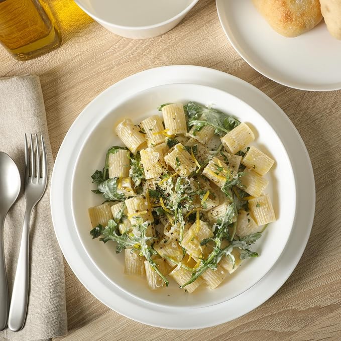 Gibson Home Modern Opal (Service for 4) 16 Piece Glass Chip Resistant Dishes Double Plates and Bowls Lightweight Dinnerware Set