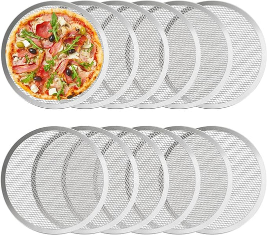 LRui Pizza Screen,12 Inch,12 Pack,Seamless Aluminum Pizza Pan With Holes.