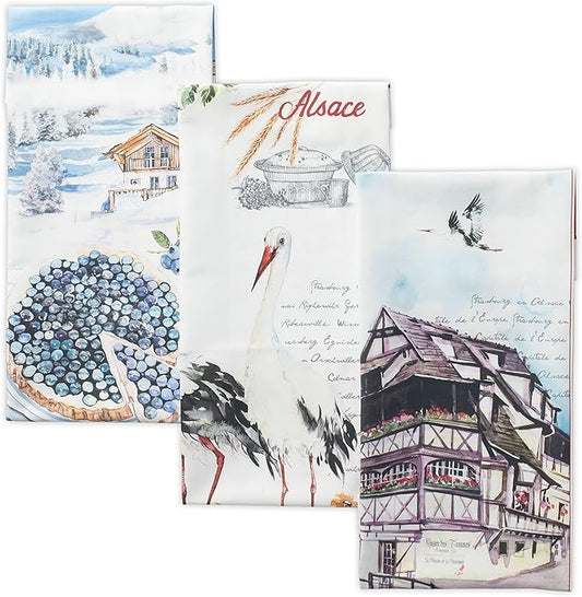 Maison d' Hermine Kitchen Towels Set of 3 100% Cotton 27.50" x 20" Reusable Cloth Tea Dish Towels Absorbent with Hanging Loop for Kitchen, Home, Dining, Cocktail Parties Spring/Summer (Mulhouse)