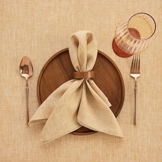 Solino Home Linen Cloth Napkins Set of 4-100% Pure Linen Golden Nugget Dinner Napkins 20 x 20 Inch for Fall, Autumn, Thanksgiving - Athena, Handcrafted and Machine Washable