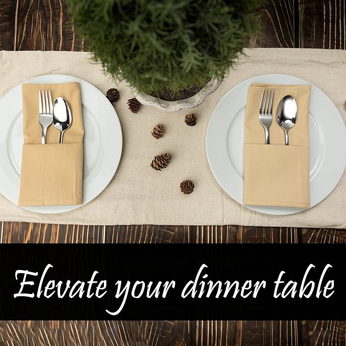 Kitchen Cloth Napkins 12 Pack 18X18 Inch Cotton and Polyester Blend Linen Dinner Table Napkin Set Washable Reusable for Restaurant Wedding Holiday Dinner Party Bulk Fabric Napkins (Beige) by PERLLI