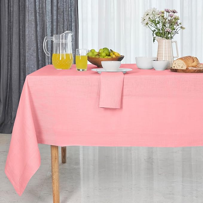 D'Moksha Homes Dusty Pink Linen Tablecloth 54 x 72 Inch - 100% Pure Linen Tablecloth for Rectangle Tables - Machine Washable Table Cloth for Summer, Fall and Halloween