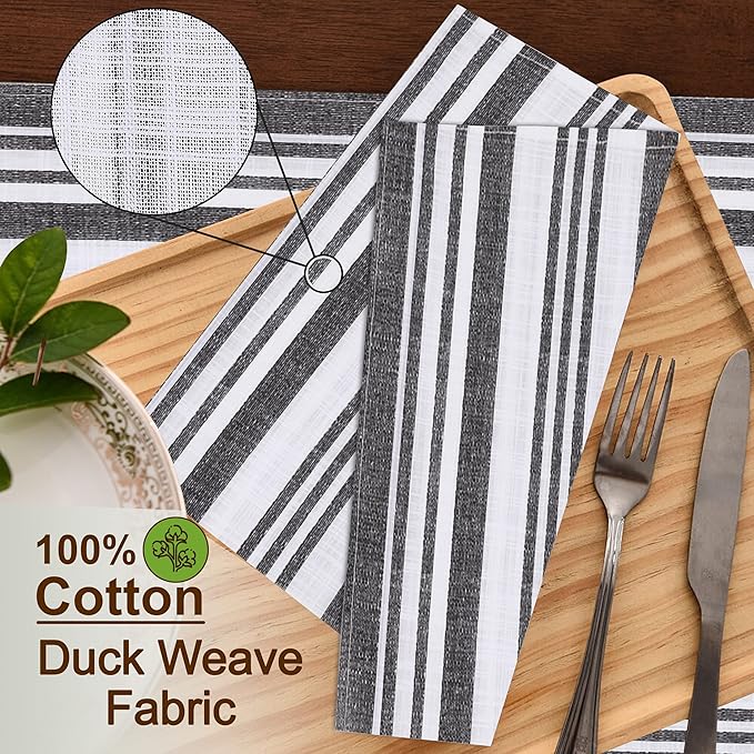 RUVANTI Cloth Napkins Set of 12 Cotton 100%, 20x20 Inches Napkins Cloth Washable, Soft, Absorbent. Cotton Napkins for Parties, Christmas, Thanksgiving, Weddings, Dinner Napkins Cloth - Grey Stripes