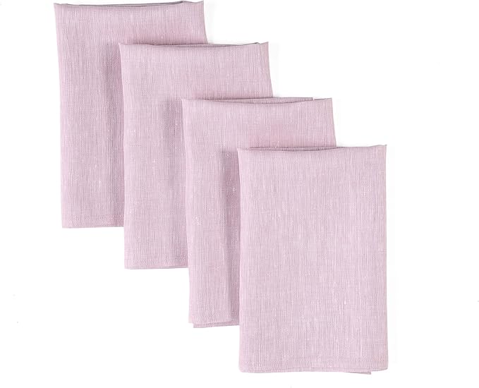 Solino Home Linen Napkins Set of 4-100% Pure Linen Bubblegum Pink Dinner Napkins Cloth 20 x 20 Inch - Athena, Handcrafted and Machine Washable