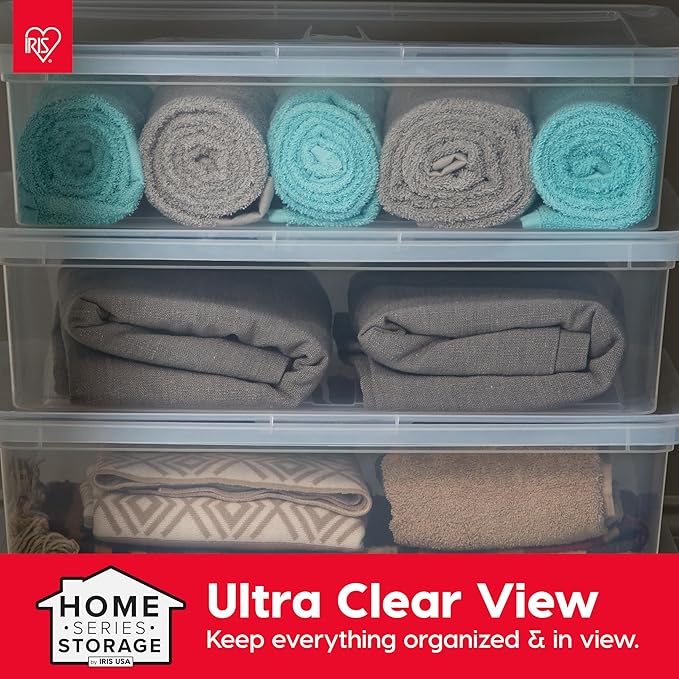 IRIS USA 10-Pack Storage Bins with Lids, 28 Quart, Shoe Boxes Clear Stackable Containers Organize Shoes Closet Shelves, Classroom Organization Teacher Tools, Game Storage - BPA-Free Plastic