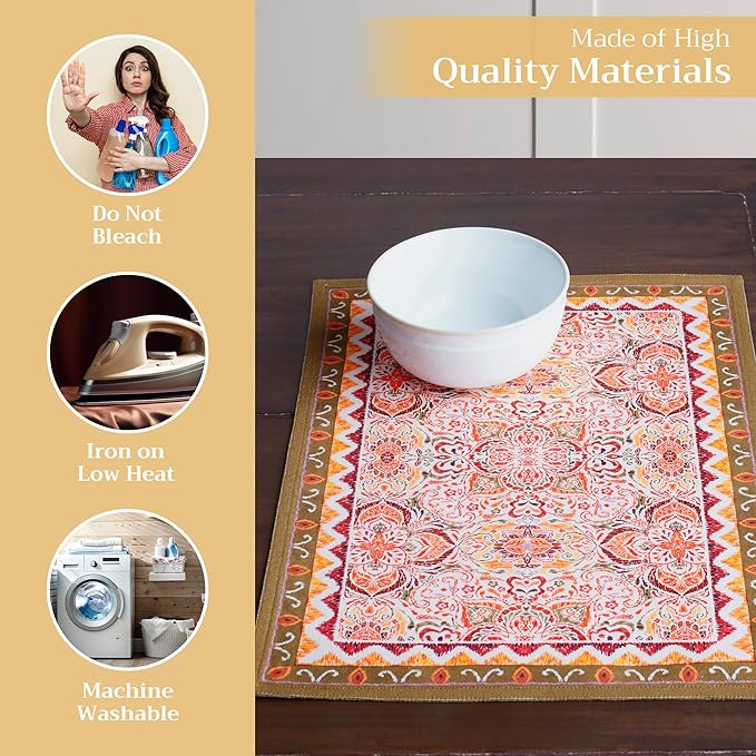 Maison d' Hermine Placemats Set of 4 100% Cotton Washable Cloth Place Mats, Reusable Table Mats for Thanksgiving Christmas Decorations Kitchen Dining Party Wedding Restaurant (Damask, 13" x 19")