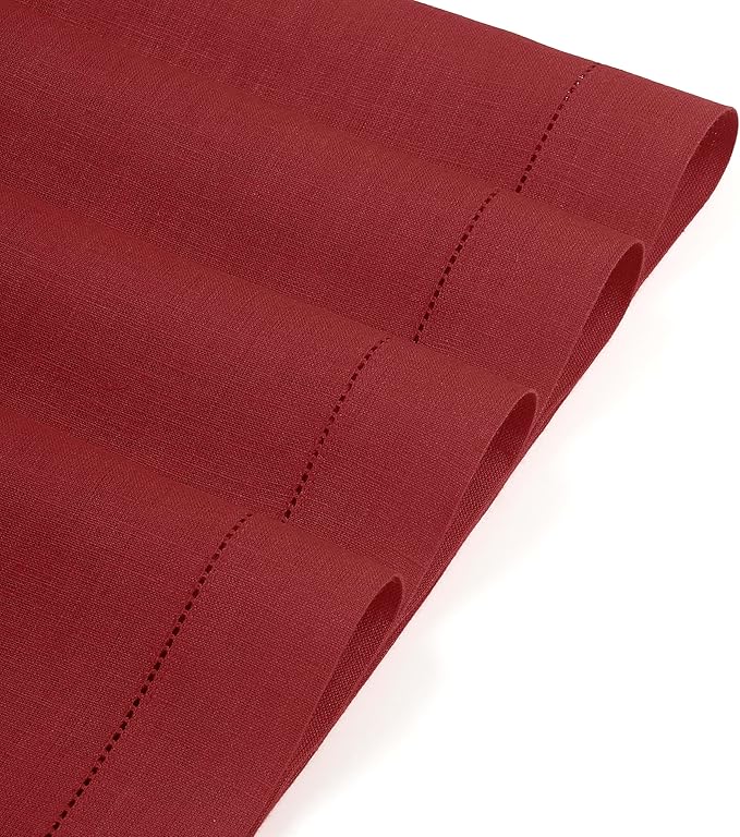 D'Moksha Homes Red Linen Placemats Set of 4 - Classic Hemstitch Placemats 14 x 19 Inch - 100% Pure Linen Table Mats for Fall, Thanksgiving, Christmas, Holiday - Handcrafted and Machine Washable