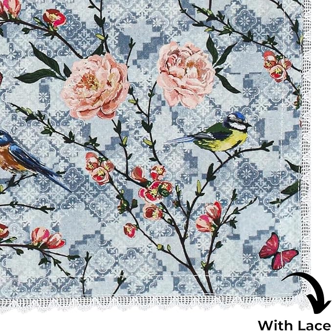 Bedding Craft Printed Cotton Dinner Napkins Set of 12 – 18x18 Lace Birds Design – Elegant & Reusable Fabric Table Napkins for Dining, Parties, Weddings & Everyday Use