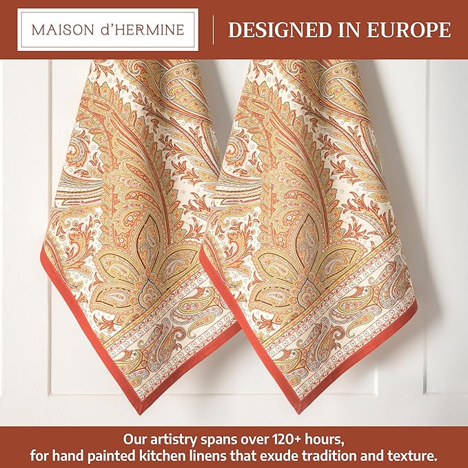 Maison d' Hermine Kitchen Towels Set of 2 100% Cotton 27.50" x 20" Reusable Cloth Tea Dish Towels Absorbent with Hanging Loop for Kitchen, Home, Dining, Cocktail Parties (Kashmir Paisley)