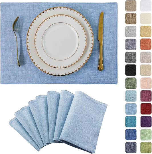Home Brilliant Blue Placemats Set of 8 Heat Resistant Farmhouse Boho Placemats Burlap Cloth Place Mat Dining Table Place Mats Kitchen Table Mats, Blue