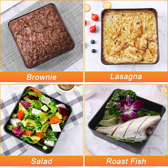 Herogo 9 x 9 Baking Pan Set of 2, Black Stainless Steel Square Cake Pan for Lasagna Brownies Casseroles Cakes, Non-Stick & Dishwasher Safe