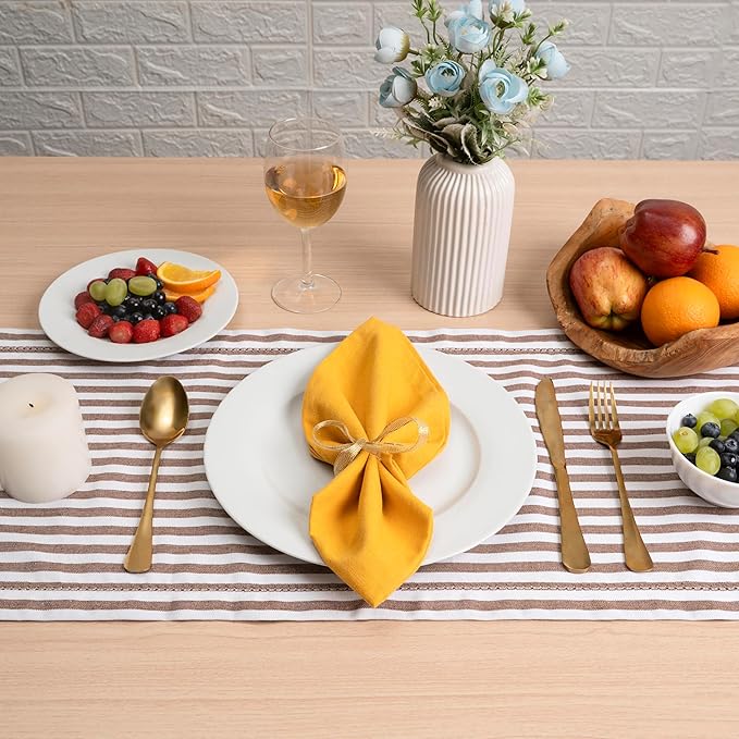 Blue Needles Solid Cloth Napkins Set of 12 Golden Yellow 100% Cotton Dinner Napkins 18x18 inches - Soft, Reusable, Absorbent & Washable Fall Thanksgiving Linen Ideal for Events, Parties & Everyday Use