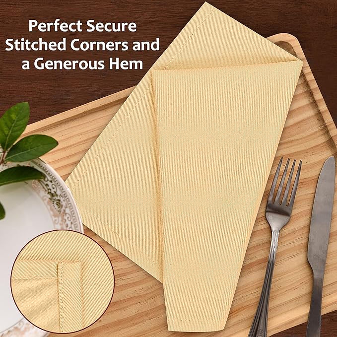 Ruvanti Cloth Napkins Set of 6, 18x18 Inches Napkins Cloth Washable, Soft, Durable, Absorbent, Cotton Blend. Table Dinner Napkins Cloth for Hotel, Lunch, Restaurant, Wedding Parties - Ivory Gold