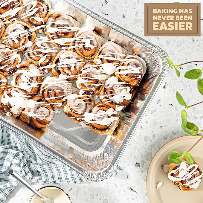 PLASTICPRO 10 Pack Aluminum Pans 13'' x 21" Disposable Pans with Covers Heavy Duty 20 lb Foil Pans for Baking and Cooking