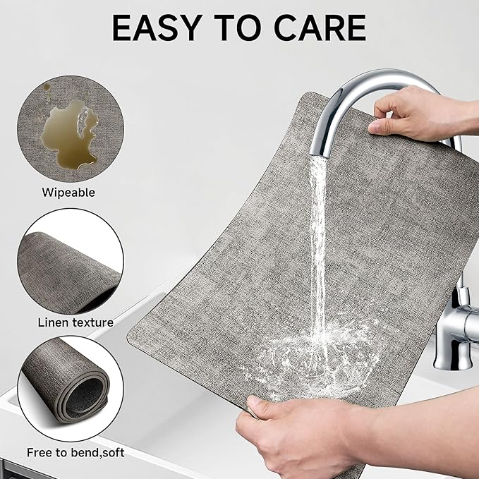 Faux Leather Vinyl Placemats Set of 6 Wipeable Heat Resistant Place Mats 100% Washable - Waterproof - Anti Slip Reversible Table Mats for Kitchen/Dining/Party/Outdoor, 12" x 16.5", Dark Grey