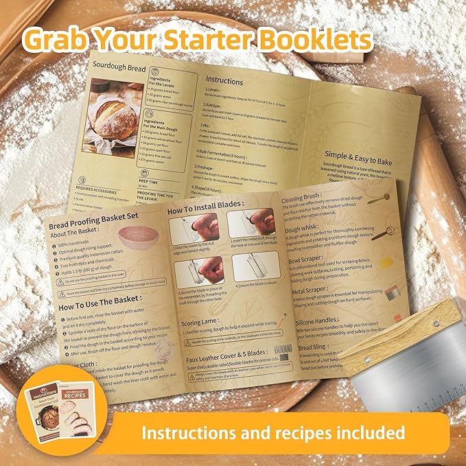 Pre-Seasoned Cast Iron Dutch Oven Pot with Skillet Lid, 5 Qt Bread Dutch Oven Includes Proofing Basket Sourdough Starter Kit for Bread Baking, Camping, Frying and Braising