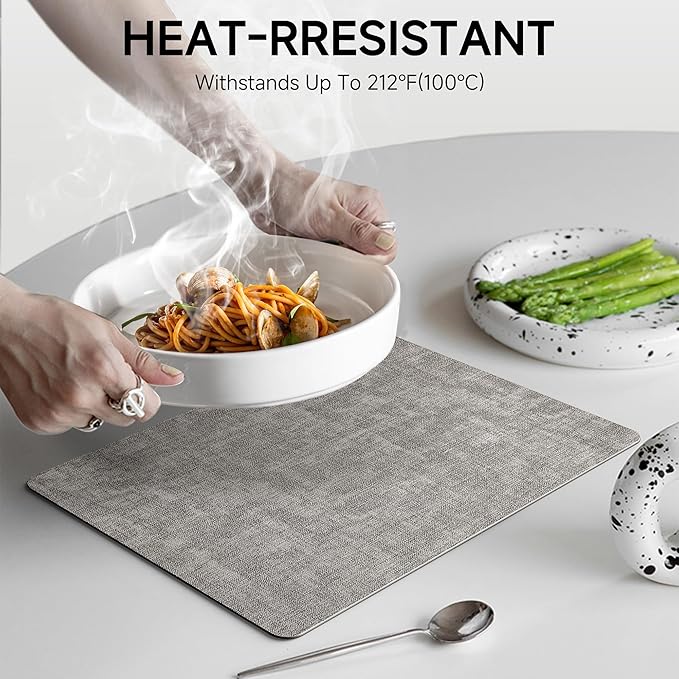 Faux Leather Vinyl Placemats Set of 6 Wipeable Heat Resistant Place Mats 100% Washable - Waterproof - Anti Slip Reversible Table Mats for Kitchen/Dining/Party/Outdoor, 12" x 16.5", Dark Grey