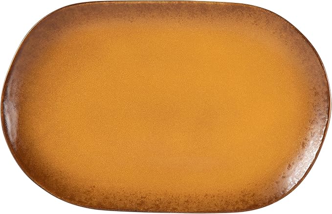 Bloomhouse Palermo Sun 2 Piece Serving Bowl and Oval Platter Stoneware Reactive Glaze Serveware Set - Turmeric Yellow