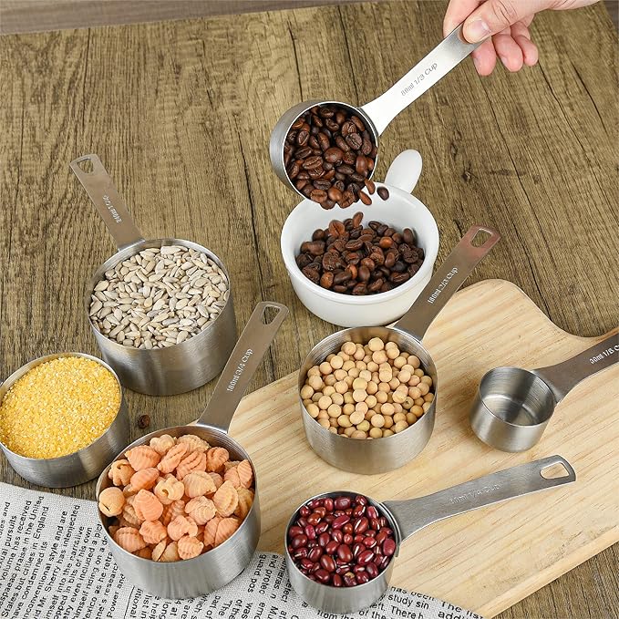 Measuring Cups with 3/4 Cup Measuring Cup Set of 8, Metric & US 18/8 Stainless Steel Measuring Cups, Dry & Liquid Measuring Cups Set with 2/3 Cup Measuring Cup for Kitchen and Baking