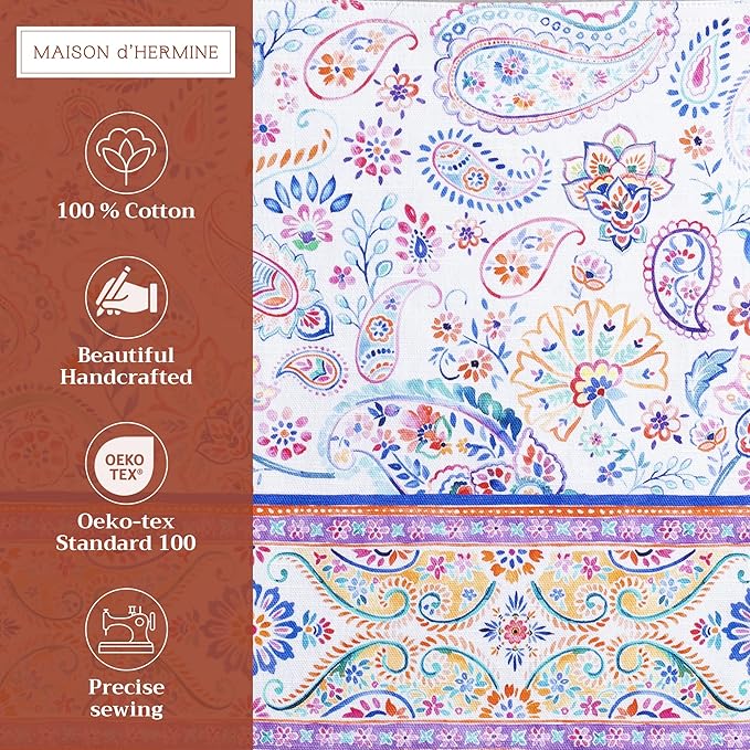 Maison d' Hermine Placemats Set of 4 100% Cotton Washable Cloth Place Mats, Reusable Table Mats for Kitchen Dining Decoration, Party, Wedding, Restaurant Spring/Summer (Indian Floral, 13" x 19")