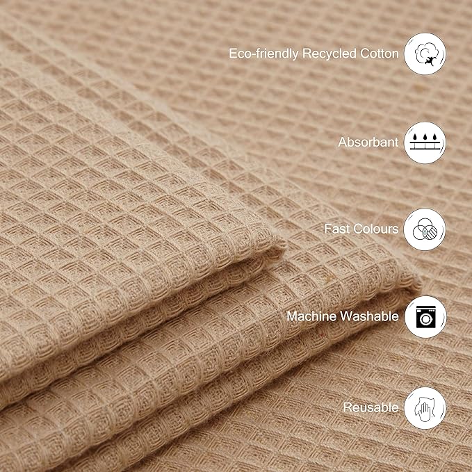 Encasa XO' Waffle Weave Face & Hand Towels – 12"x12", Beige Washcloths Set of 12 – Quick Drying for Bathroom, Gym, Kitchen & Travel – Small Reusable Dish Cloths & Face Wipes for Everyday Use