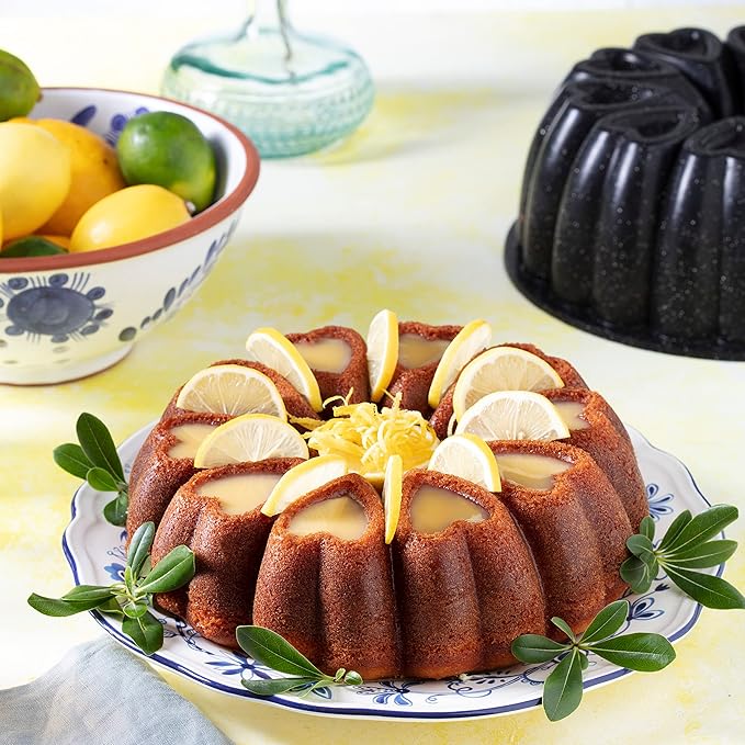 Heart Shape Molded Cast Aluminum Cake Pan, Titanium Coating, Non-Stick, 12 Cups, Heavy Duty, 10 Inch Pound Pan intended for Bundt Cakes, Gifts for Mom, Fluted Tube Pan, Easy to Clean (Black)