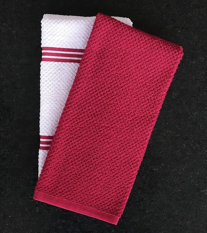 Amour Infini Kitchen Towels Pack of 4 - Absorbent, Quick Drying Premium Cotton Tea Towel - Kitchen Linens 16x28 Inch Dish Towels with Hanging Loop (Red)