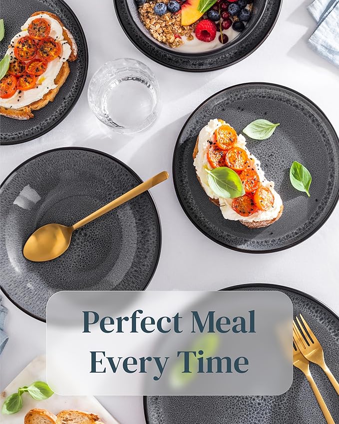 Stoneware Pasta Bowls Set of 8, Stylish dark gray Plates Ceramic, 7.7" Salad Bowl Set, Dishwasher and Microwave Safe Ceramic Bowl Plates, Salad Bowls, Large Soup Bowls…