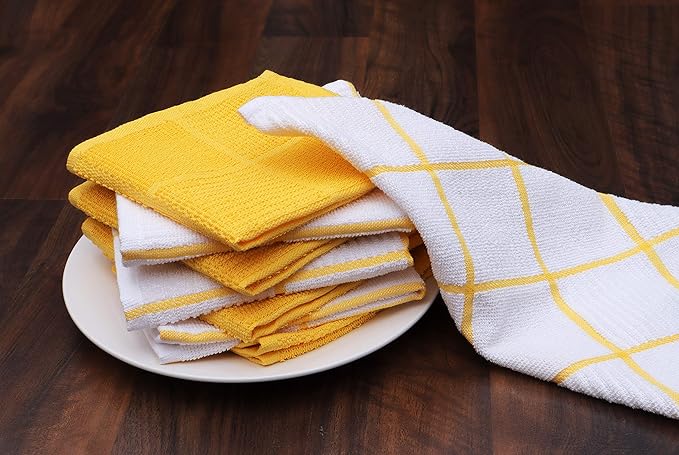 AMOUR INFINI Dish Cloths for Washing Dishes Set of 8 - Highly Absorbent, Super Soft Kitchen Dishcloths - Reusable Quick Dry Dish Rags for Cleaning & Drying Kitchen Linens (12x12 Inch - Yellow)