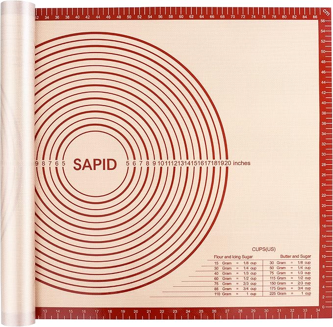 Sapid Extra Thick Silicone Pastry Mat Non-slip with Measurements for Non-stick Silicone Baking Mat Extra Large, Dough Rolling, Pie Crust, Kneading Mats, Countertop, Placement Mats (24" x 36", Red)