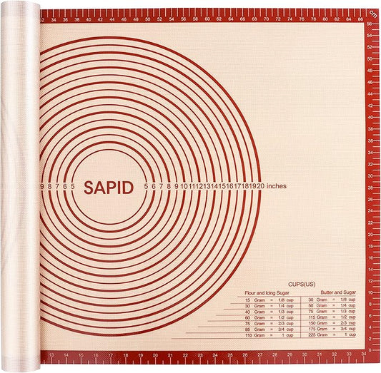 Sapid Extra Thick Silicone Pastry Mat Non-slip with Measurements for Non-stick Silicone Baking Mat Extra Large, Dough Rolling, Pie Crust, Kneading Mats, Countertop, Placement Mats (24" x 36", Red)