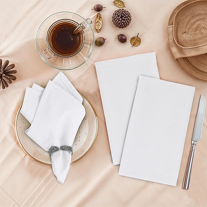Ruvanti Cloth Napkins Set of 12, 18x18 Inches, 100% Cotton, Washable, Soft & Absorbent, Perfect for Wedding, Christmas, ‎Thanksgiving Dinners - White