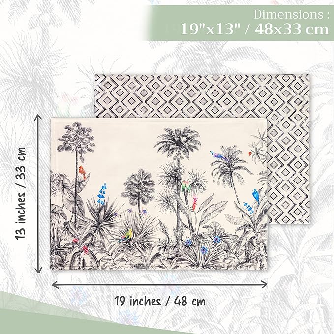 Maison d' Hermine Placemats Set of 4 100% Cotton Washable Cloth Place Mats, Reusable Table Mats for Thanksgiving Christmas Decorations Kitchen Dining Party Wedding Restaurant (Amazonia, 13" x 19")