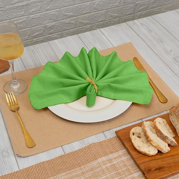 Blue Needles Solid Cloth Napkins Set of 6 Apple Green 100% Cotton Dinner Napkins 18x18 inches - Soft, Reusable, Absorbent & Washable Fall Thanksgiving Linen, Ideal for Events, Parties & Everyday Use