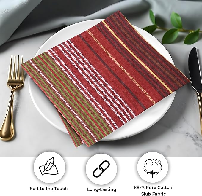 Urban Villa Cloth Napkins Set of 12 20x20 Inches 100% Cotton Napkins Cloth Washable Durable Reusable Absorbent Table Dinner Napkins Cloth for Thanksgiving Hotel Lunch Restaurant Parties –Stripes Print