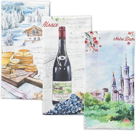 Maison d' Hermine Kitchen Towels Set of 3 100% Cotton 27.50" x 20" Reusable Cloth Tea Dish Towels Absorbent with Hanging Loop for Kitchen, Home, Dining, Cocktail Parties Spring/Summer (Obernai)