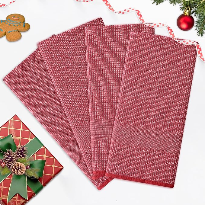 Homaxy Premium Kitchen Towels(18”x 28”, 6 Pack), Large Cotton Kitchen Hand Towels, Flat and Terry Dish Towels, 380 GSM Highly Absorbent Tea Towel Set with Hanging Loop, Red