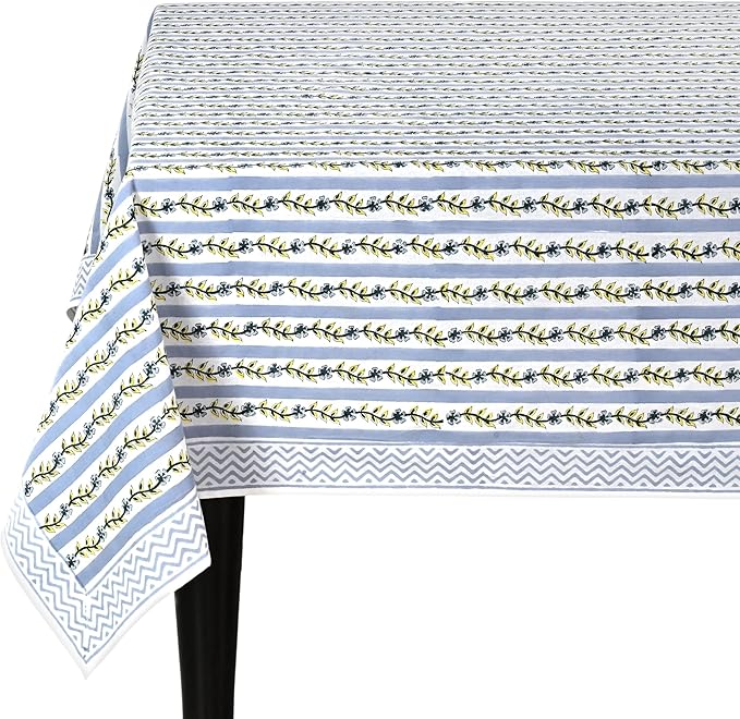 Ridhi Dolphin Grey Hand Block Print Cotton Rectangle Tablecloth 120 x 80 inch-Reusable Table Cover Decorative Everyday Use for Dining Room, Farmhouse, Thanksgiving, Christmas Wedding, Fall