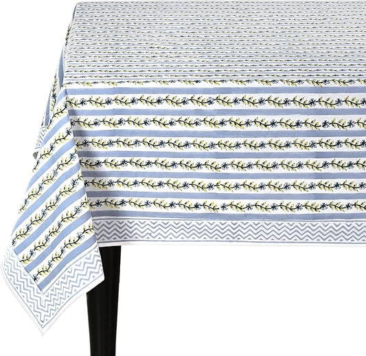 Ridhi Dolphin Grey Hand Block Print Cotton Rectangle Tablecloth 102 x 48 inch-Reusable Table Cover Decorative Everyday Use for Dining Room, Farmhouse, Thanksgiving, Christmas Wedding, Fall